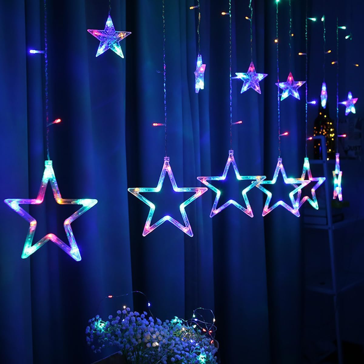 Multicolor LED Star Curtain Light (138 LEDs, 8 Modes, Corded, Plastic)