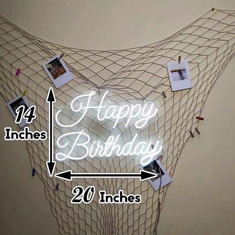 Neon LED Birthday Party Light - White, Rectangular, Wall Decor for Home, Bar, Salon - Room, Bedroom, Party