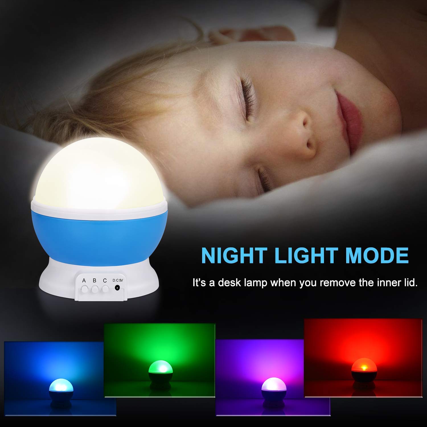 LED Galaxy Star Projector Night Light - USB Powered, Colorful Rotating Lamp for Bedroom, Kids, Home Decor - Assorted Colors
