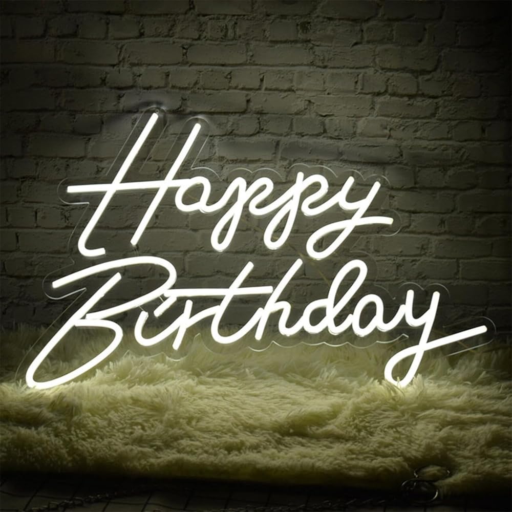 LED Birthday Sign – White Light Wall Decor for Party, Event Styling (12x17 Inches)