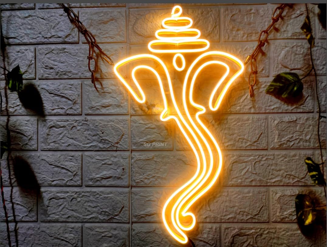 Ganesh Ji Neon Sign | Temple Wall Art | LED Neon Light (24 x 12 Inch) Warm White