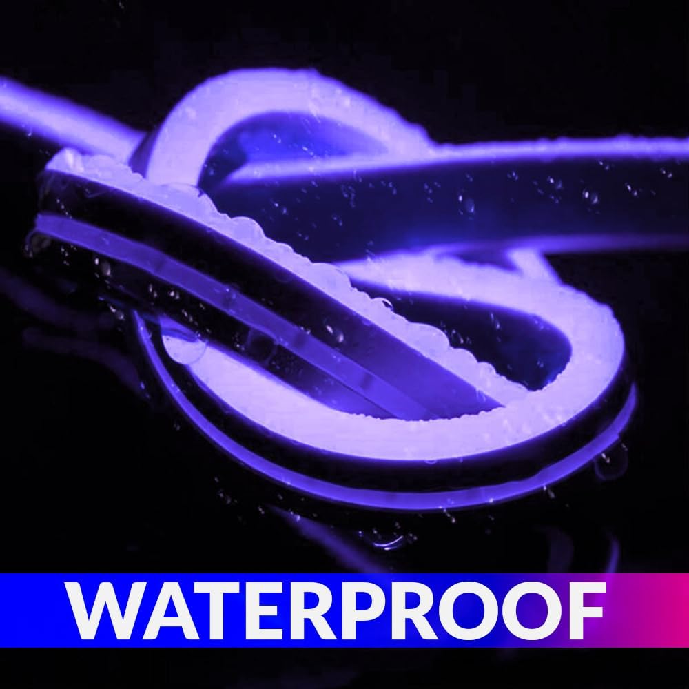 5m Purple LED Neon Strip Light | Waterproof, Blinker, DC12V Adapter