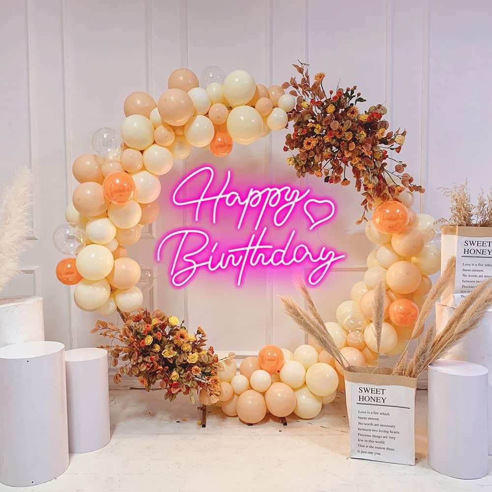 Dimmable Pink Happy Birthday Neon Sign 16.5x12 in, LED, Birthday Decoration