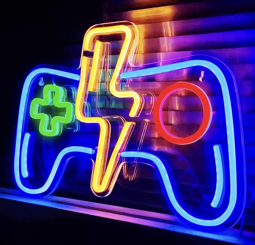 16x9 Inch Gaming LED Neon Sign - Wall Decor Gamepad - Cool Teen Boys Bedroom Decoration - Gamer Room Accessory
