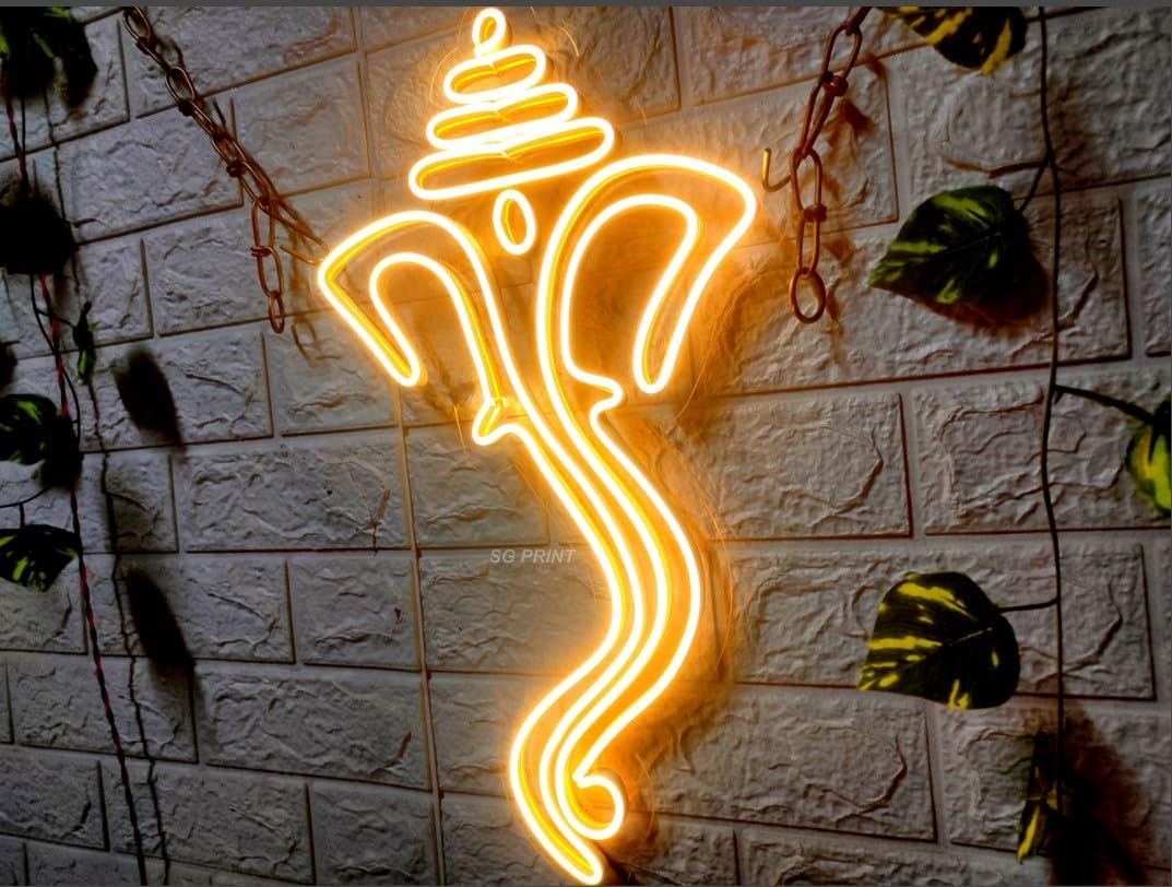 Yellow LED Neon Sign, Ganesha Design, 24x12 inch