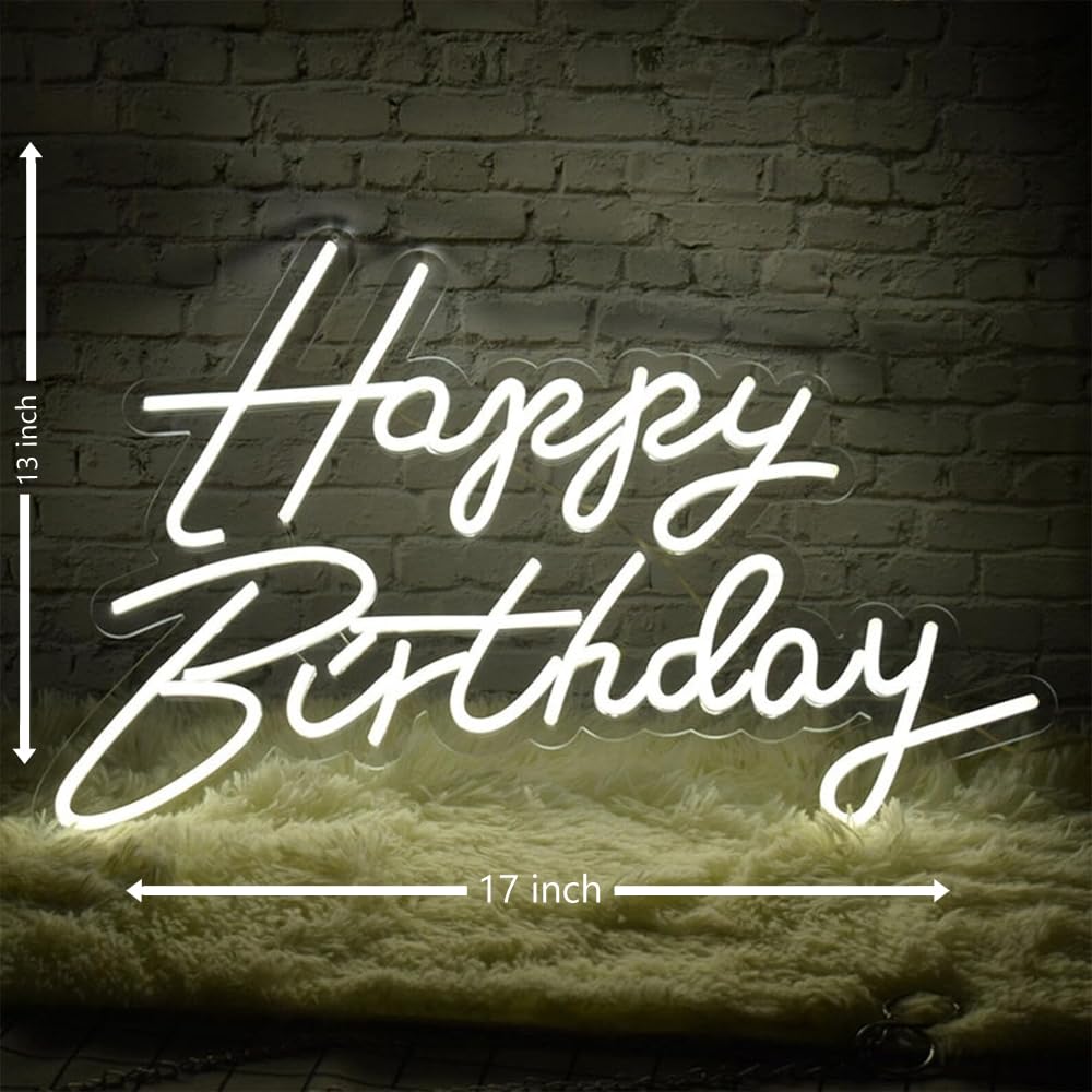 LED Birthday Sign – White Light Wall Decor for Party, Event Styling (12x17 Inches)