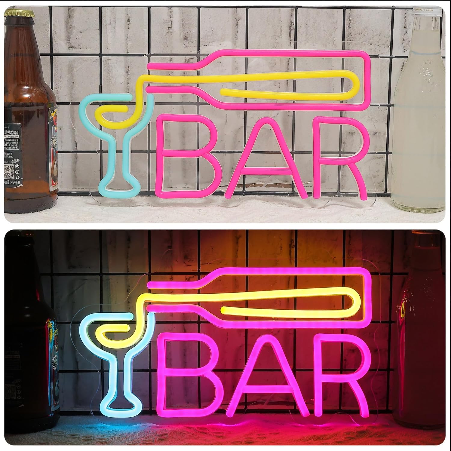 Neon-Style LED Bar Sign - Multi-Colored, 7.9x11.8 Inches