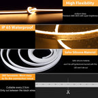 16.4ft LED Neon Strip Rope Lights, Flat Silicone, Cuttable, IP65 Waterproof, Warm White