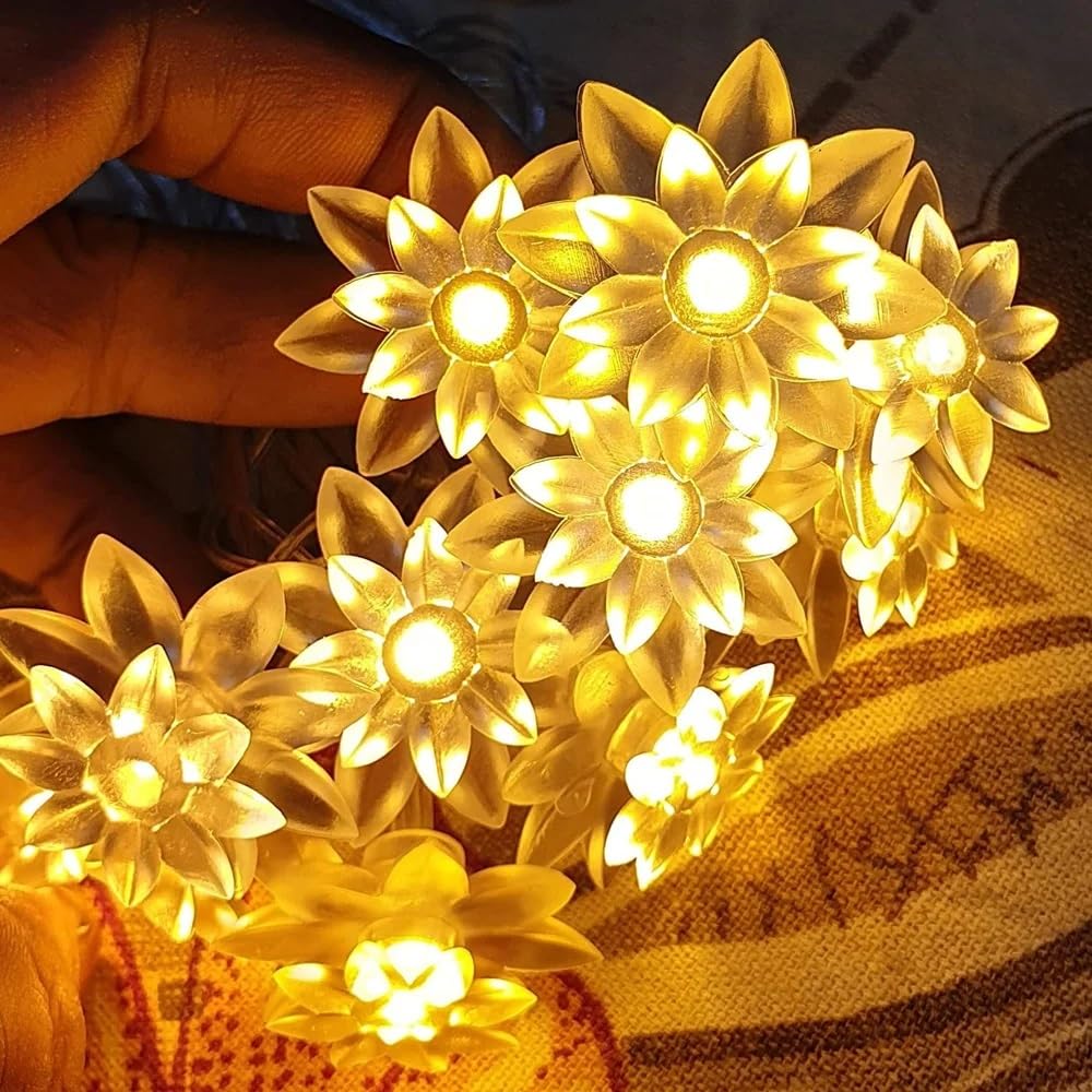 Lotus Flower LED Fairy Lights - Warm White, 4m, 30 LEDs - Indoor/Outdoor Decor for Diwali, Christmas, Navratri, Parties