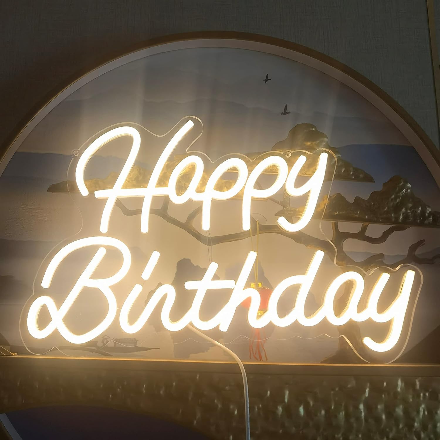 LED Happy Birthday Neon Sign - Dimmable, Reusable - 16.5x10 Inch