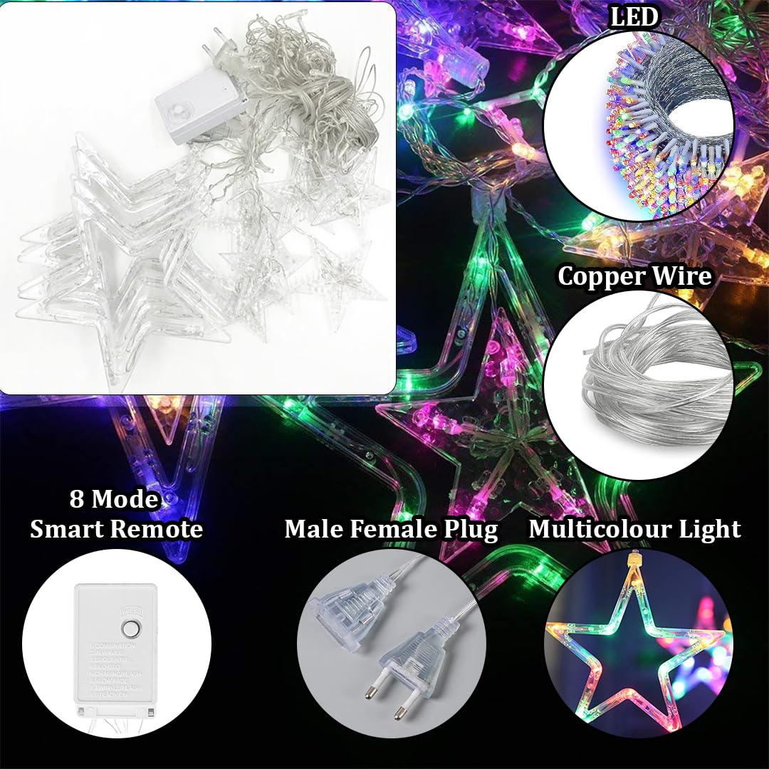 Multicolor LED Star Curtain Light (138 LEDs, 8 Modes, Corded, Plastic)