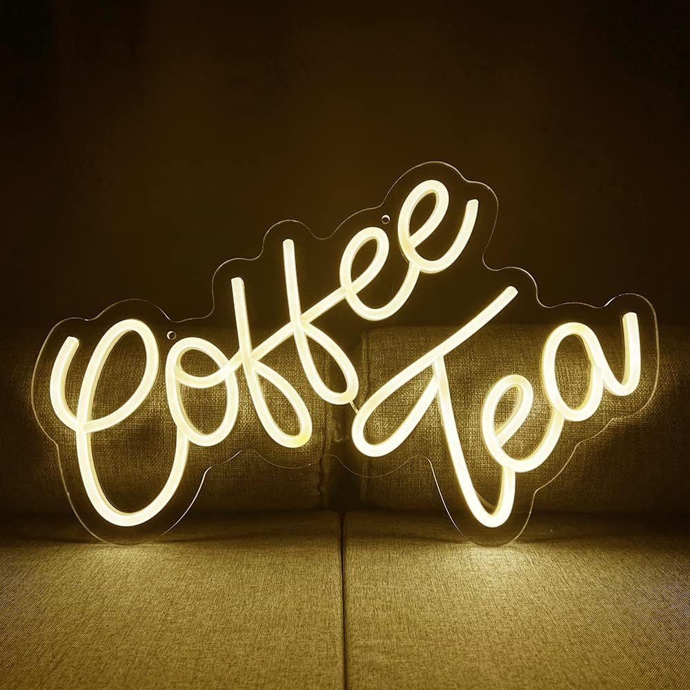 LED Coffee & Tea Bar Neon Sign - 16.9 x 9.6 inches - Warm White Lights - Coffee Station, Restaurants, Home Decor