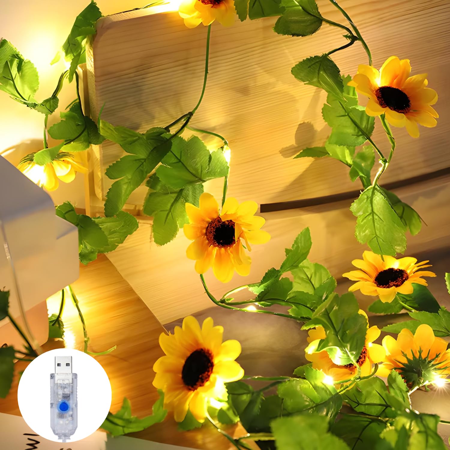 3M Waterproof Copper Wire Sunflower Fairy Lights, USB-Powered, 30 Warm White LEDs - Ideal for Holidays & Decor (Warm White)