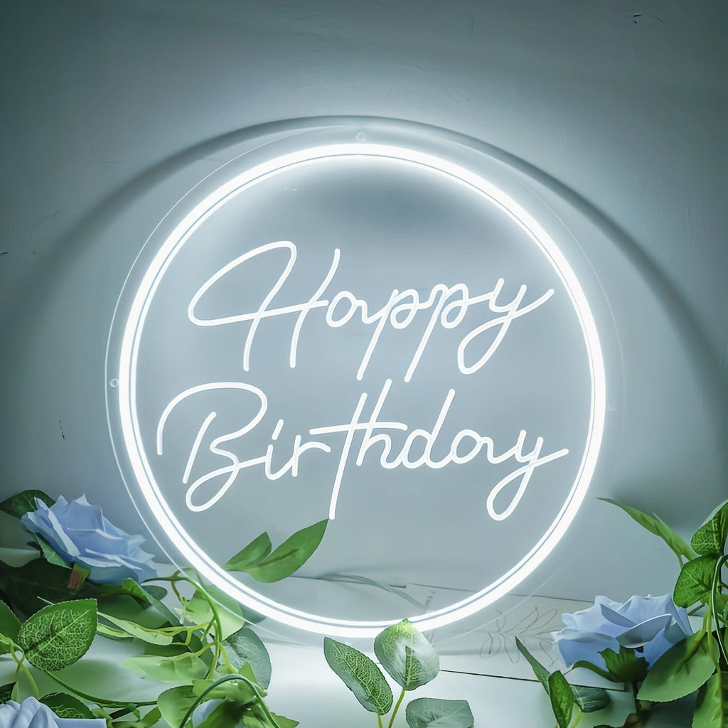 Cold White LED Happy Birthday Neon Sign - Party Decor for Kids Room, Living Room, Bar, Hotel