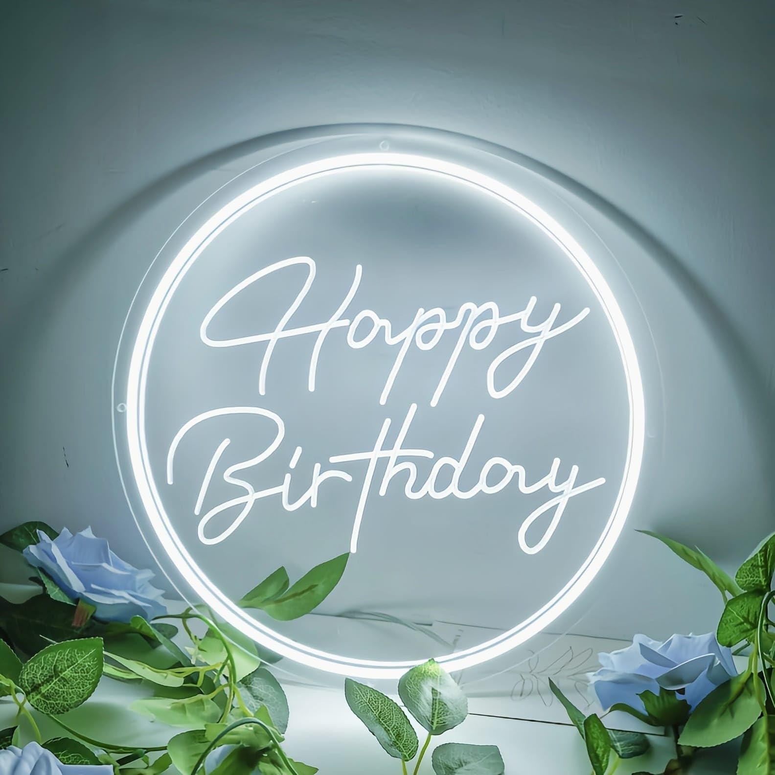 Cold White LED Happy Birthday Neon Sign - Party Decor for Kids Room, Living Room, Bar, Hotel