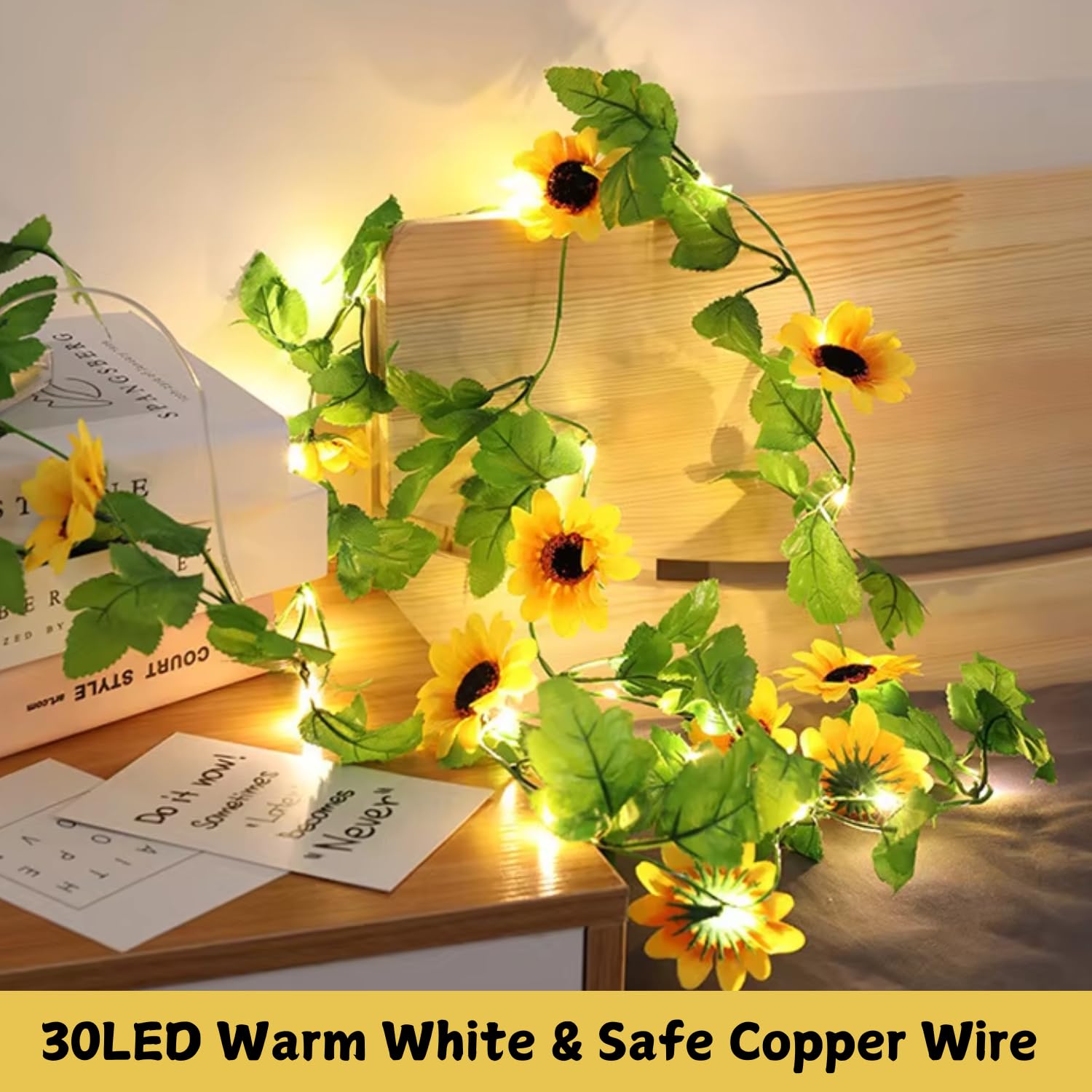3M Waterproof Copper Wire Sunflower Fairy Lights, USB-Powered, 30 Warm White LEDs - Ideal for Holidays & Decor (Warm White)