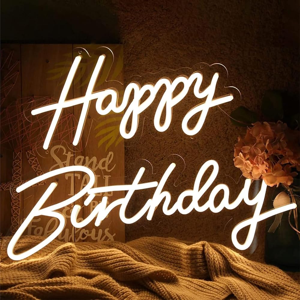 LED Birthday Sign – White Light Wall Decor for Party, Event Styling (12x17 Inches)