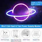 Neon Planet LED Light - Home Decor, Gift, Night Light - USB Plug-in (Pink & Blue)