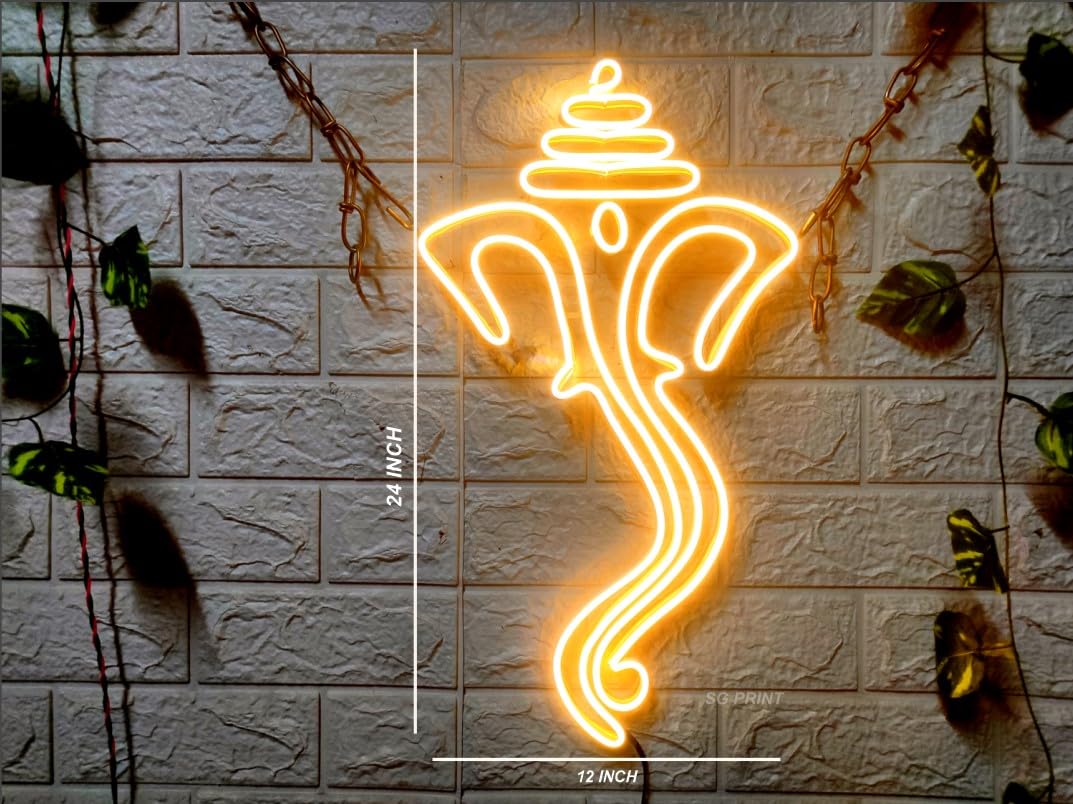 Ganesh Ji Neon Sign | Temple Wall Art | LED Neon Light (24 x 12 Inch) Warm White