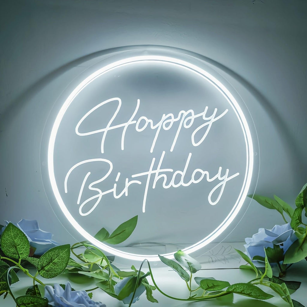 Cold White LED Happy Birthday Neon Sign - Party Decor for Kids Room, Living Room, Bar, Hotel