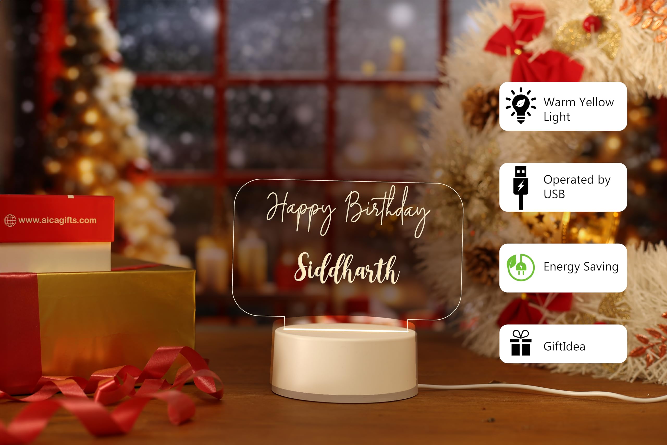 Custom LED Happy Birthday Acrylic Lamp | Personalized USB Night Light