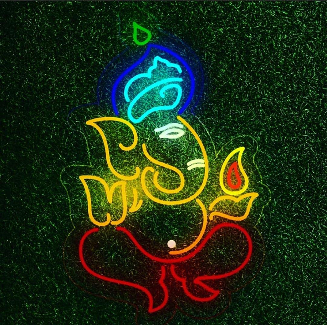 Ganesh Ji Glass Neon Light (18x24 inches) LED Decor for Room, Party, Bar