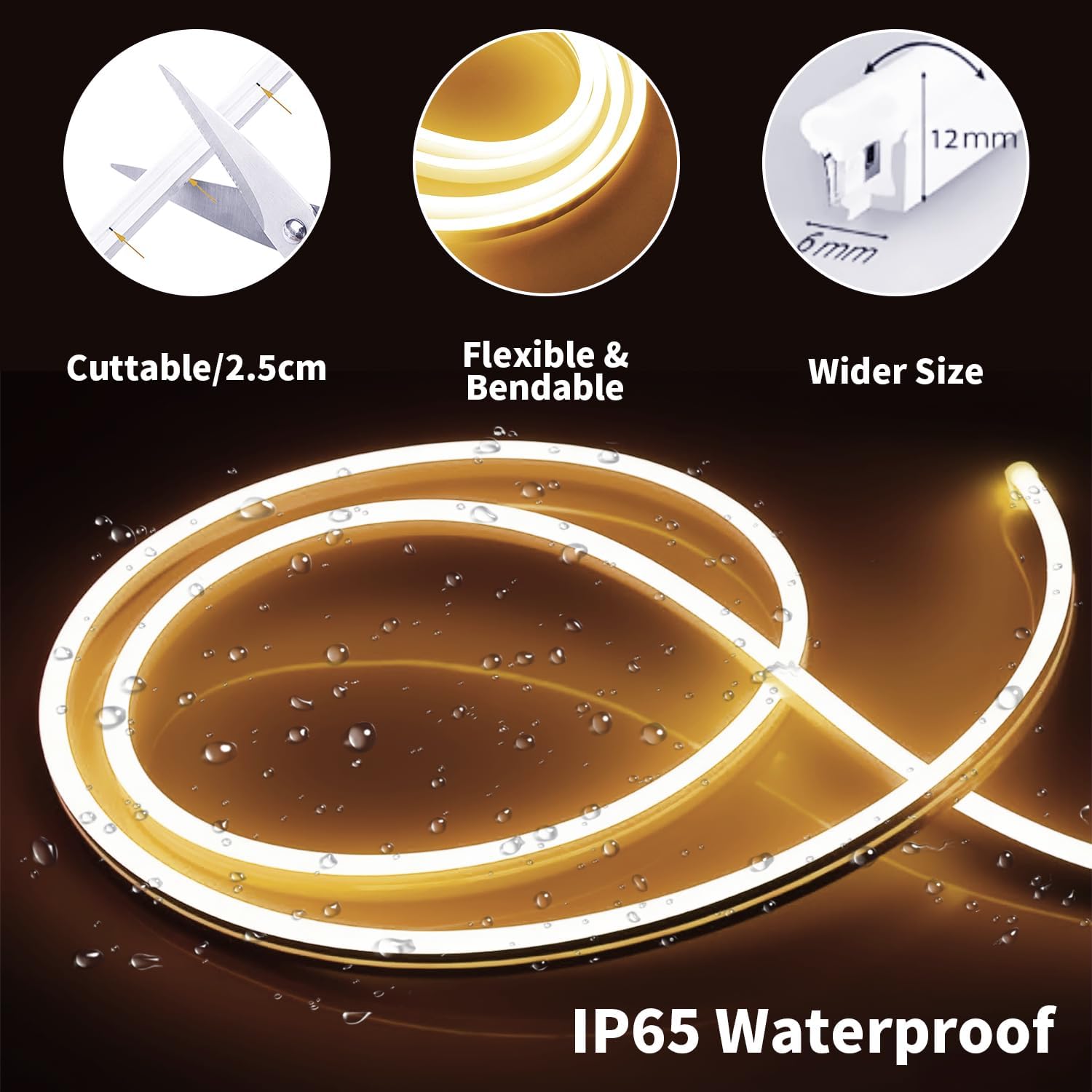5m Waterproof LED Neon Strip Light - Customizable Name - Indoor/Outdoor/Gaming - Warm White