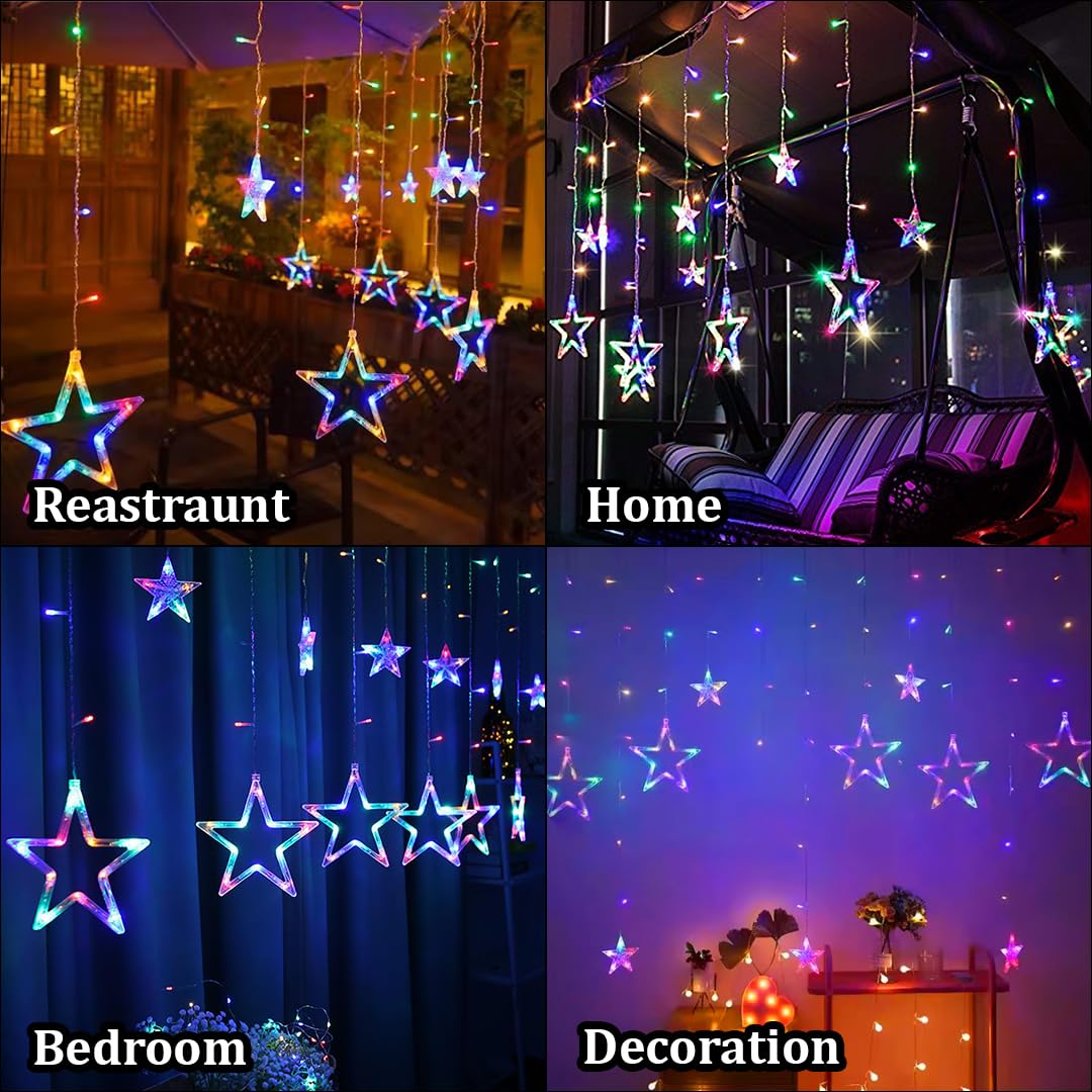 Multicolor LED Star Curtain Light (138 LEDs, 8 Modes, Corded, Plastic)
