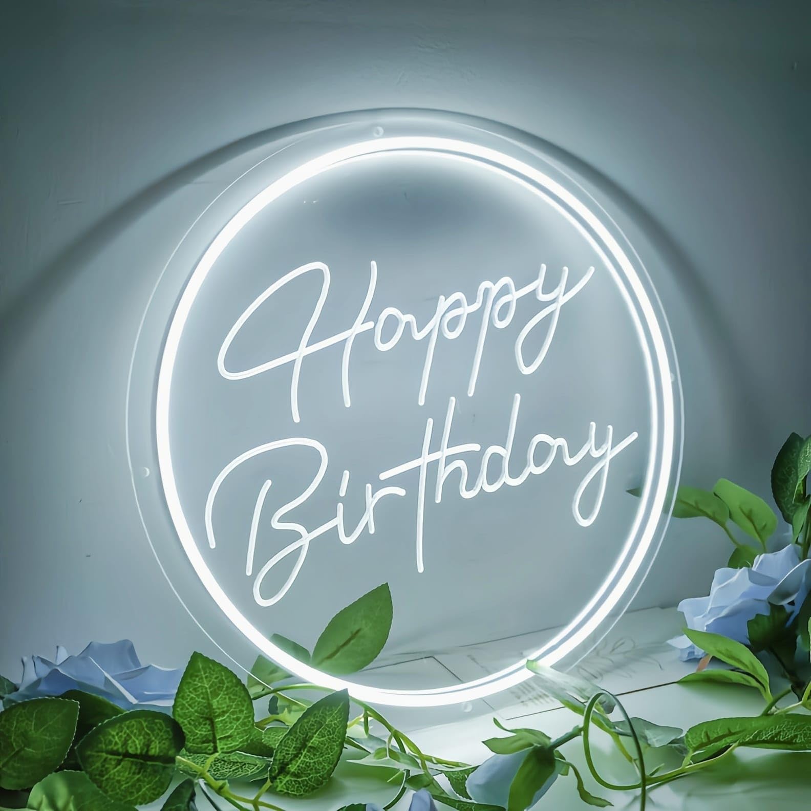 Cold White LED Happy Birthday Neon Sign - Party Decor for Kids Room, Living Room, Bar, Hotel