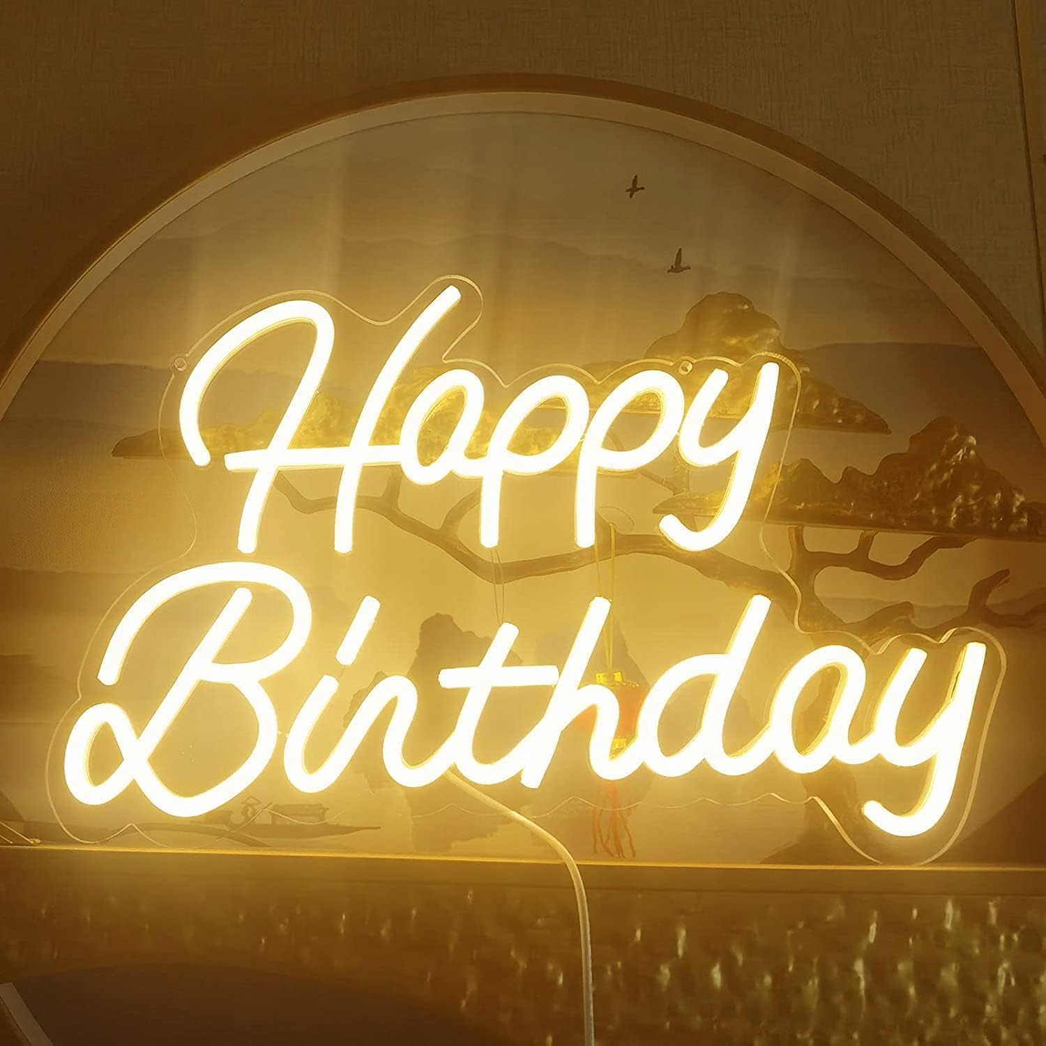 LED Happy Birthday Neon Sign - Dimmable, Reusable - 16.5x10 Inch