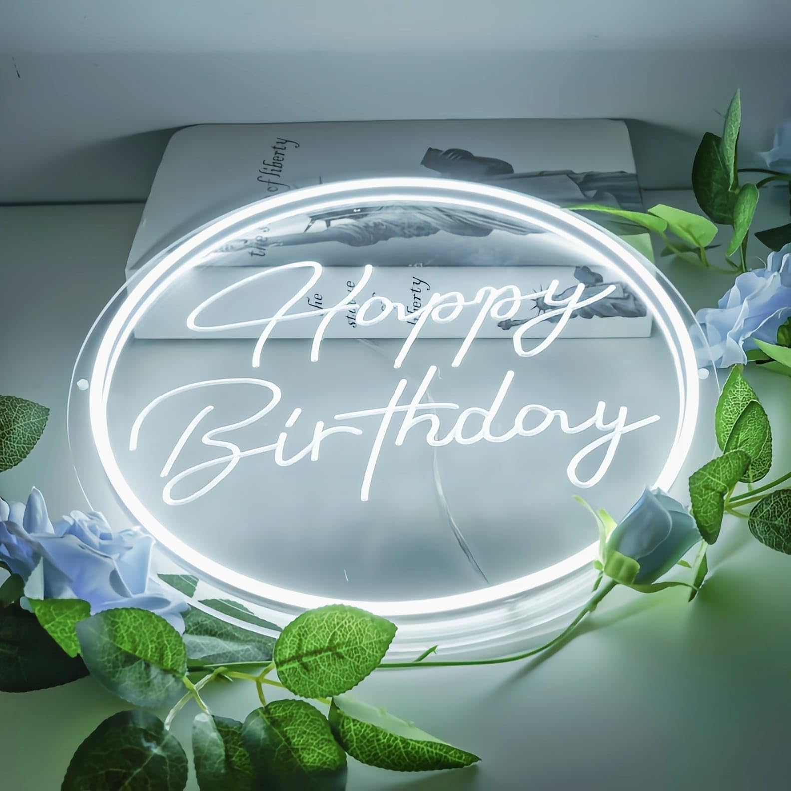 Cold White LED Happy Birthday Neon Sign - Party Decor for Kids Room, Living Room, Bar, Hotel