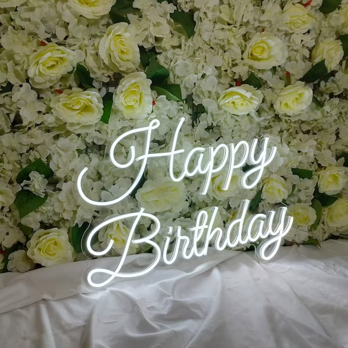 Neon LED Birthday Party Light - White, Rectangular, Wall Decor for Home, Bar, Salon - Room, Bedroom, Party