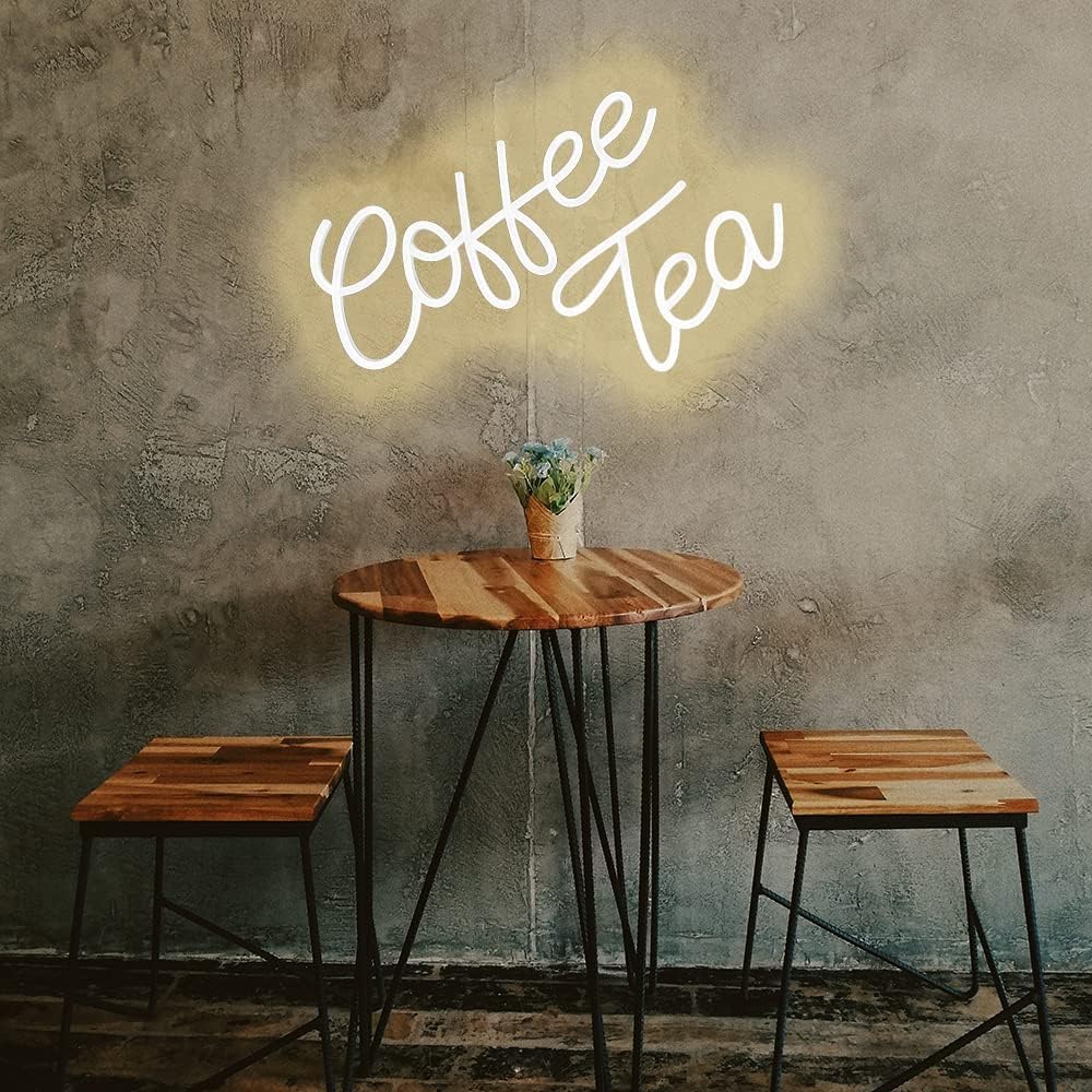 LED Coffee & Tea Bar Neon Sign - 16.9 x 9.6 inches - Warm White Lights - Coffee Station, Restaurants, Home Decor
