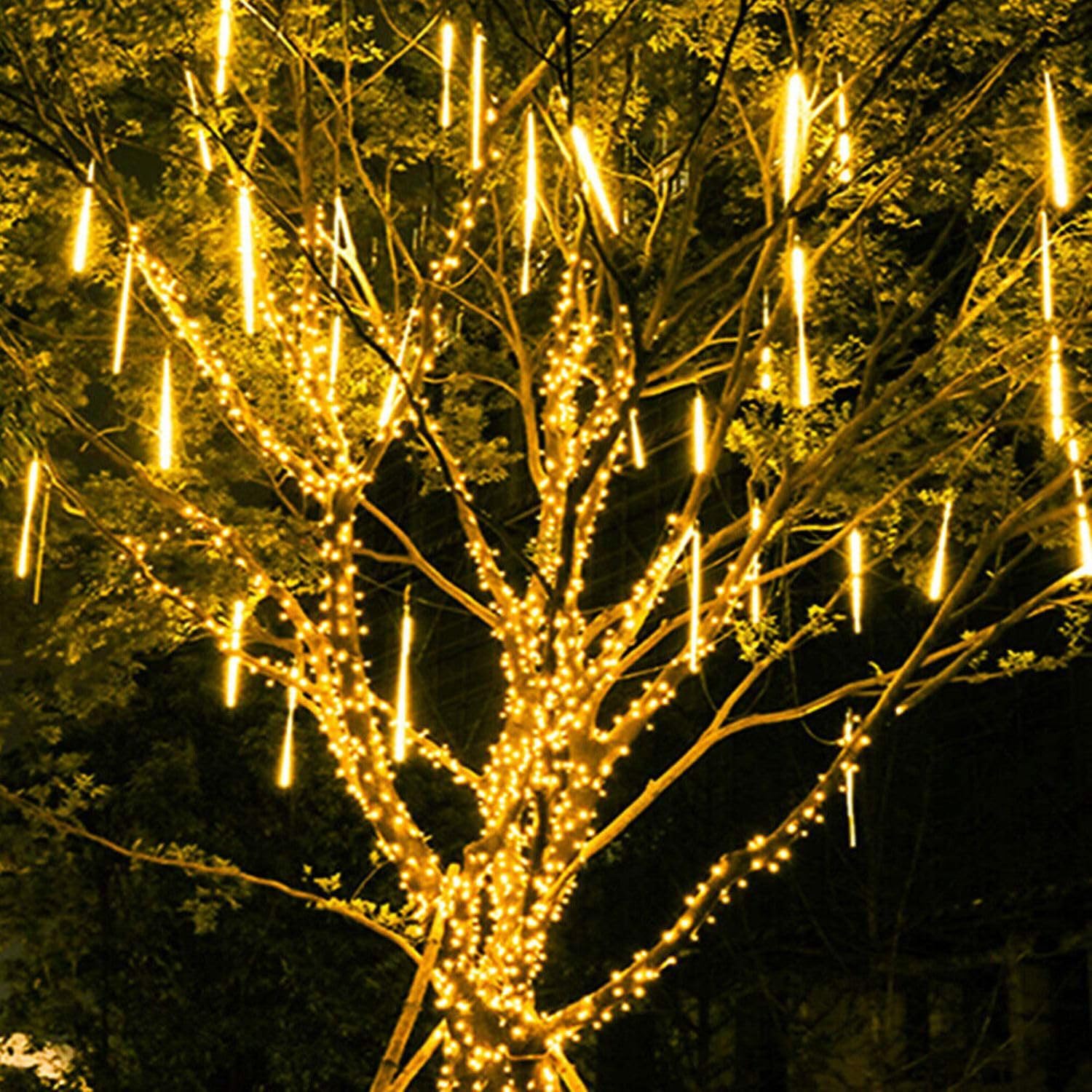 LED Meteor Shower Lights - 11.8" 8 Tubes 192 LEDs - Icicle Falling Lights - Warm White