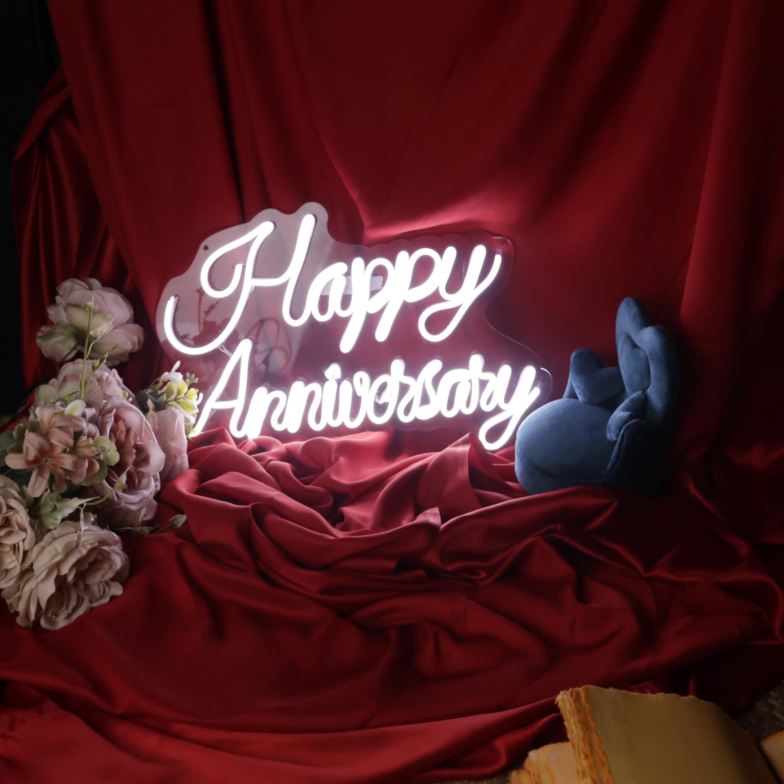 Anniversary Neon Light - 12" x 18" White LED for Weddings, Gifts, Wall Decor