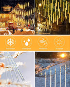LED Meteor Shower Lights - 11.8" 8 Tubes 192 LEDs - Icicle Falling Lights - Warm White