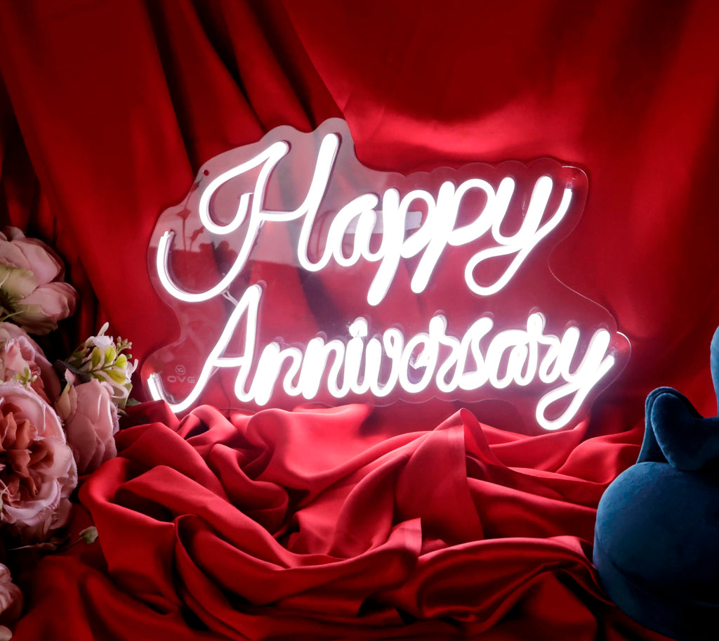 Anniversary Neon Light - 12" x 18" White LED for Weddings, Gifts, Wall Decor