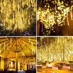 LED Meteor Shower Lights - 11.8" 8 Tubes 192 LEDs - Icicle Falling Lights - Warm White