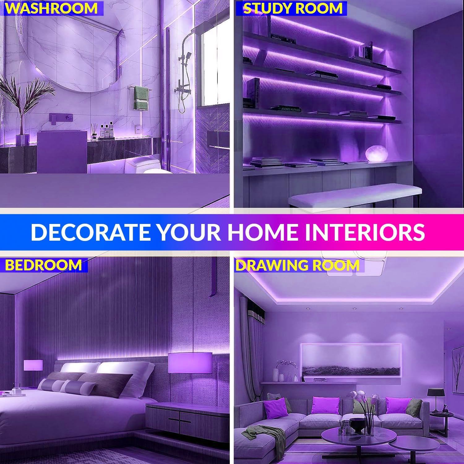 5m Purple LED Neon Strip Light | Waterproof, Blinker, DC12V Adapter