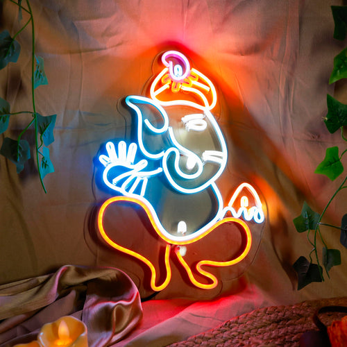 12x18in Ganesh LED Neon Light for Mandir, Home Decor & Gifts
