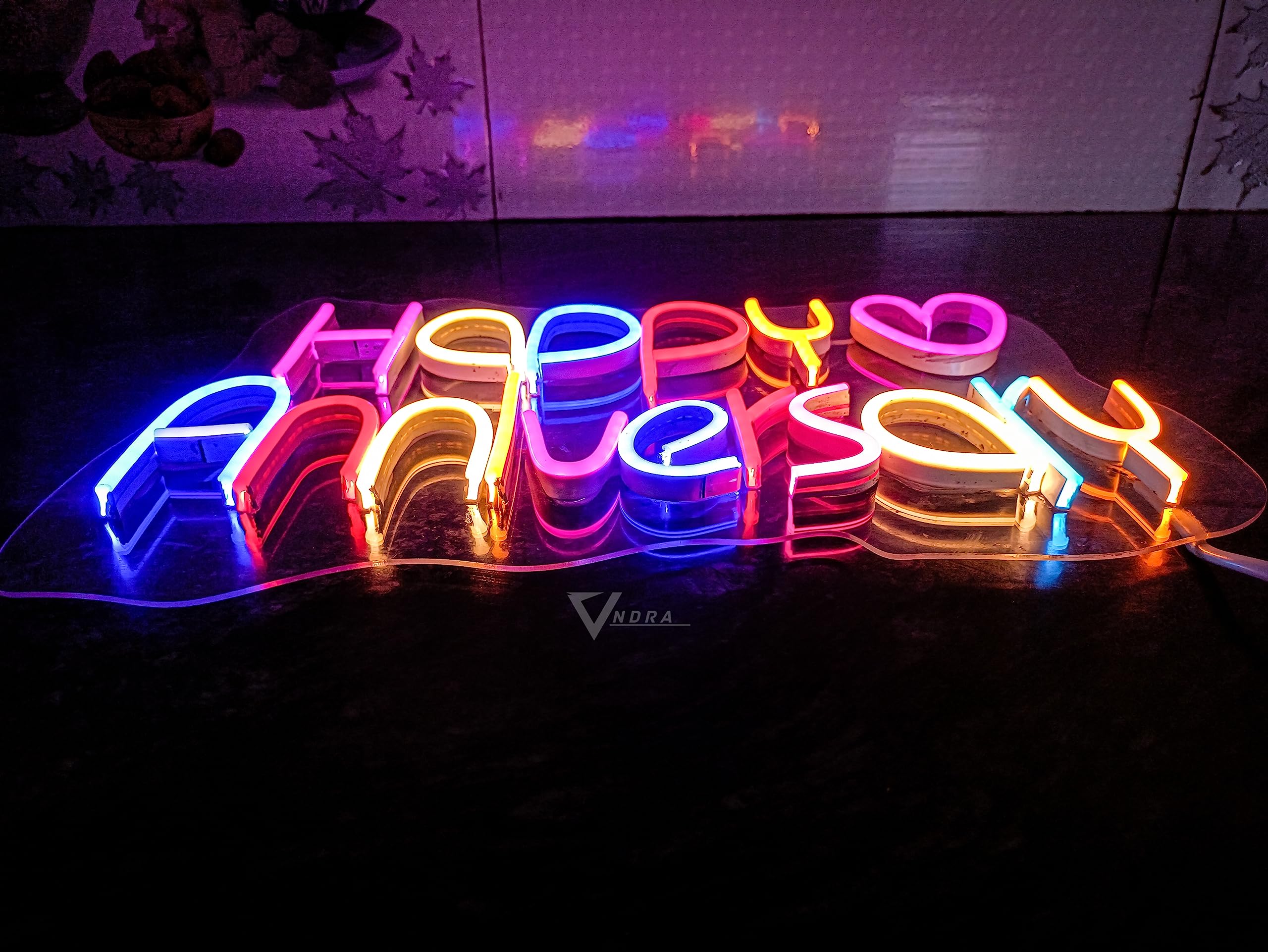 Anniversary LED Neon Wall Sign, Multicolor, Adapter-Powered, Bedroom Decor for Celebrations