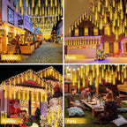 LED Meteor Shower Lights - 11.8" 8 Tubes 192 LEDs - Icicle Falling Lights - Warm White