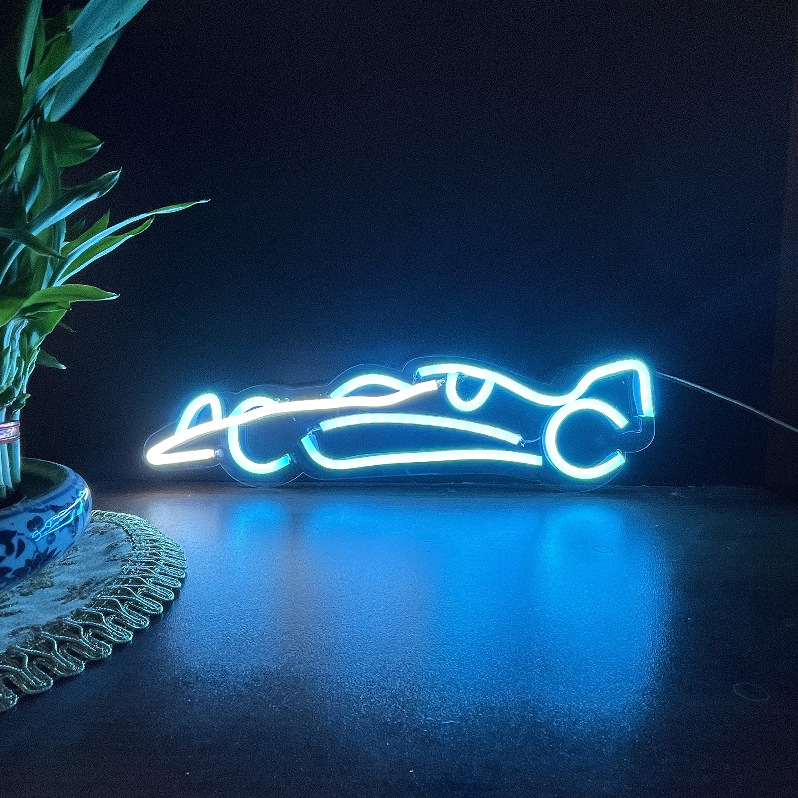 Blue LED Racing Cars Neon Light (3x12 inch) for Home Decor, Wedding, Kids Room, Bar, Hotel