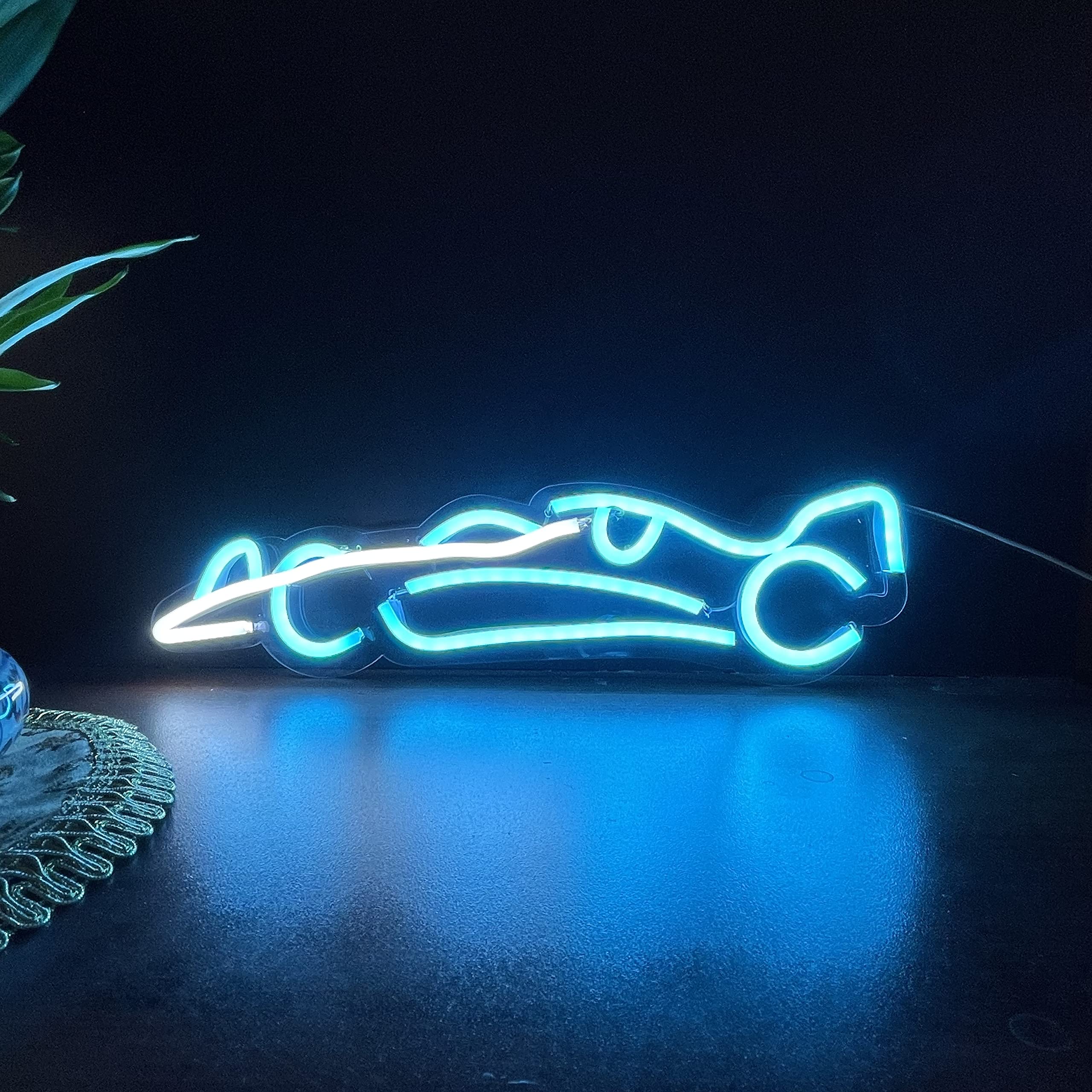 Blue LED Racing Cars Neon Light (3x12 inch) for Home Decor, Wedding, Kids Room, Bar, Hotel
