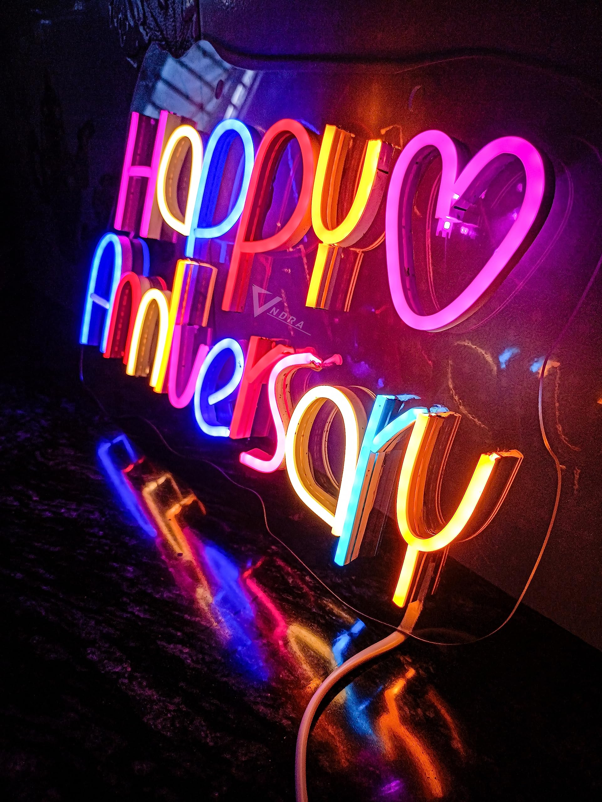 Anniversary LED Neon Wall Sign, Multicolor, Adapter-Powered, Bedroom Decor for Celebrations