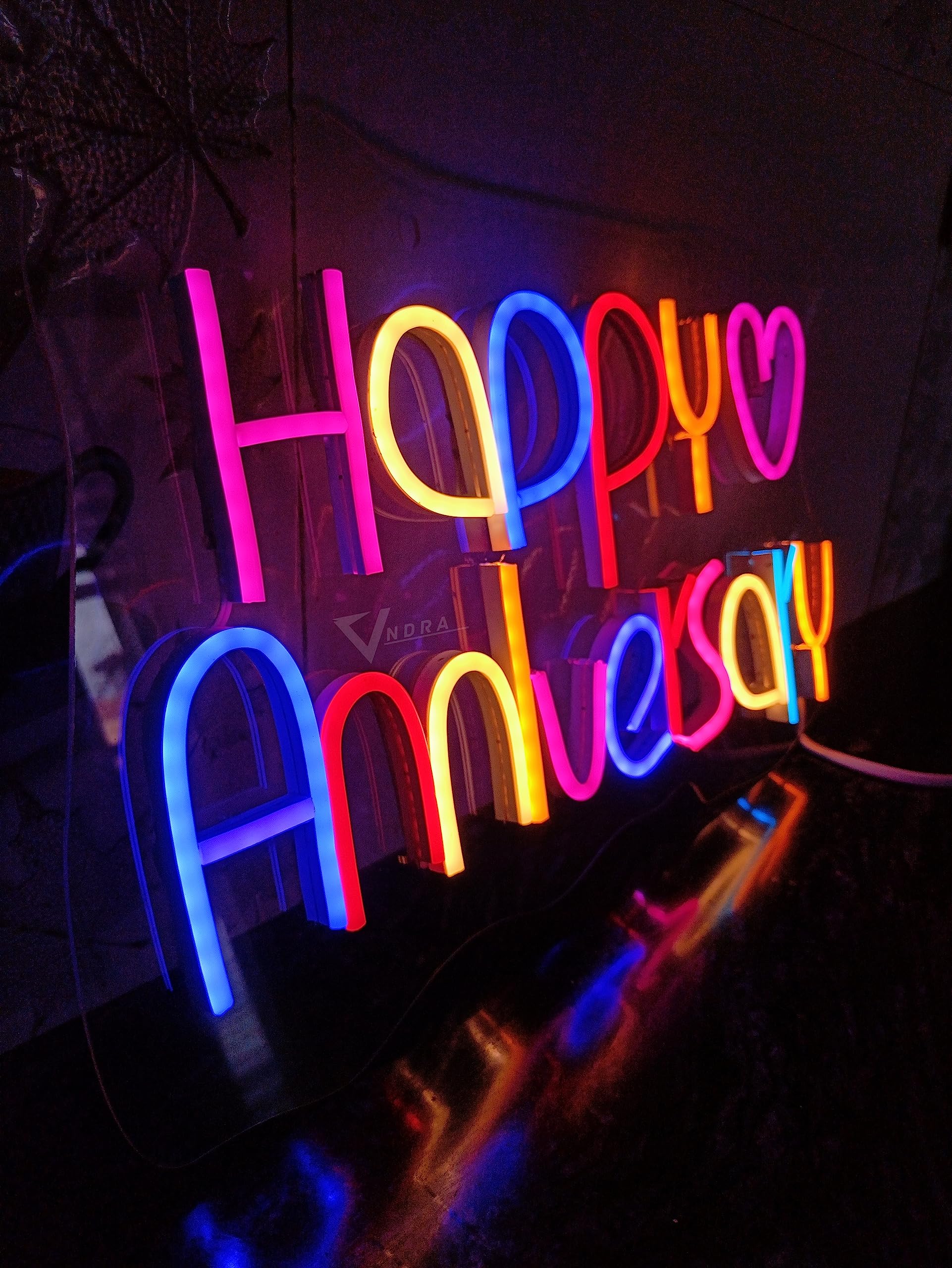 Anniversary LED Neon Wall Sign, Multicolor, Adapter-Powered, Bedroom Decor for Celebrations