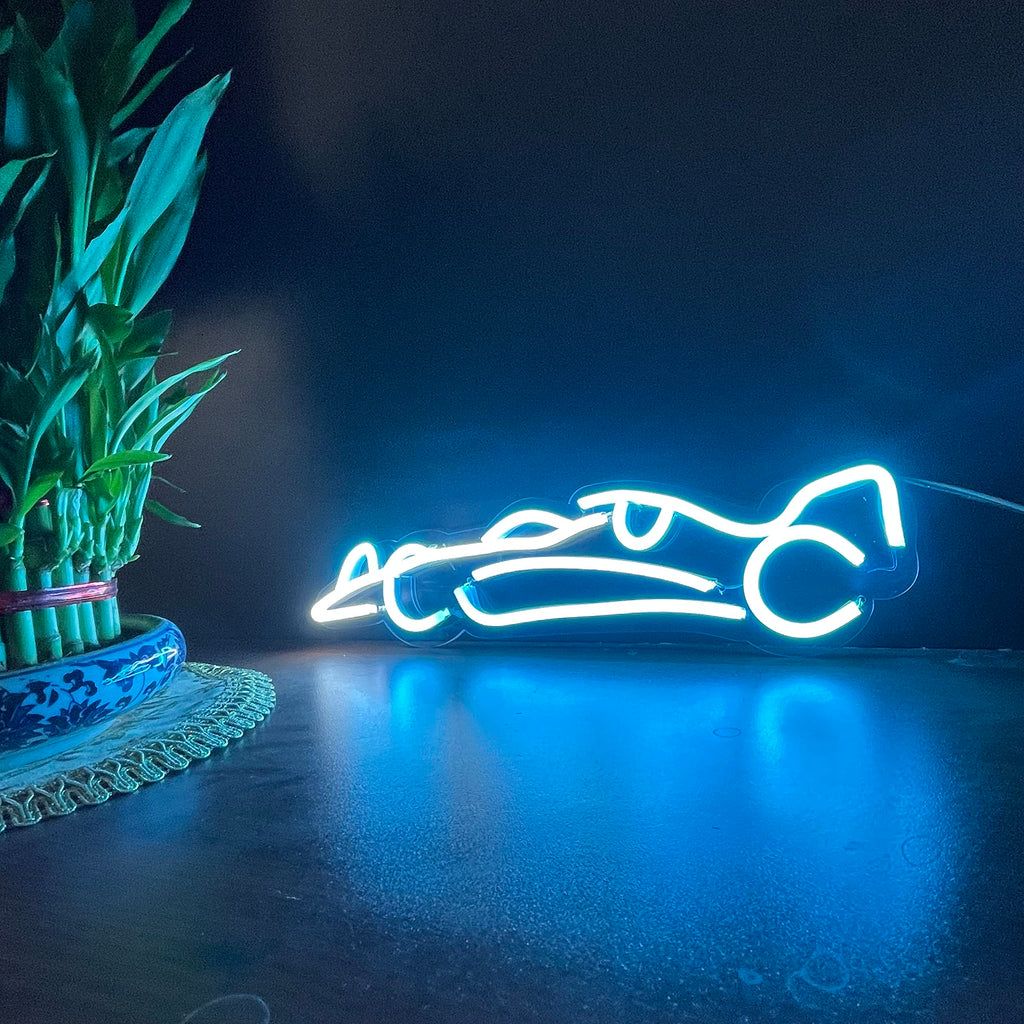 Blue LED Racing Cars Neon Light (3x12 inch) for Home Decor, Wedding, Kids Room, Bar, Hotel