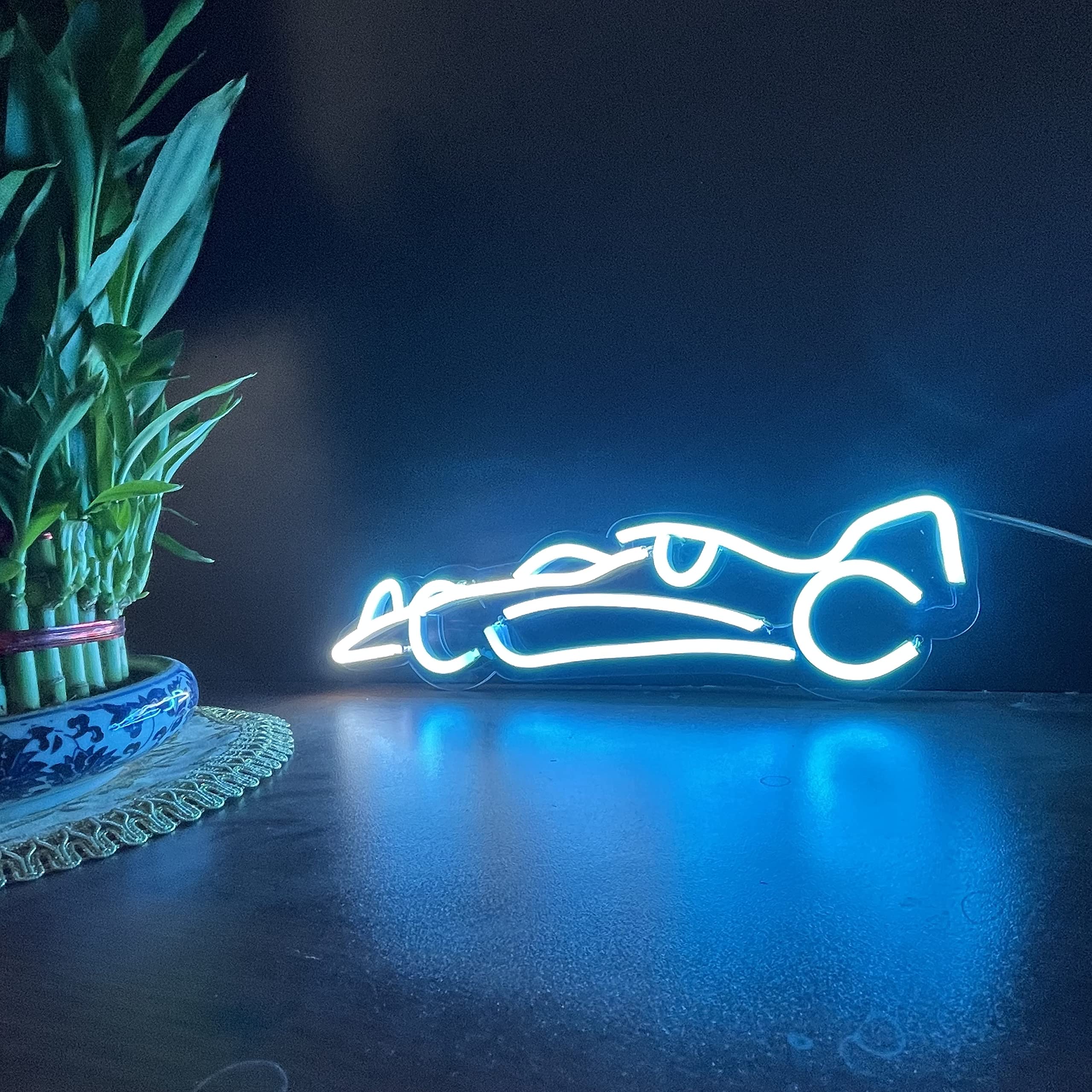 Blue LED Racing Cars Neon Light (3x12 inch) for Home Decor, Wedding, Kids Room, Bar, Hotel