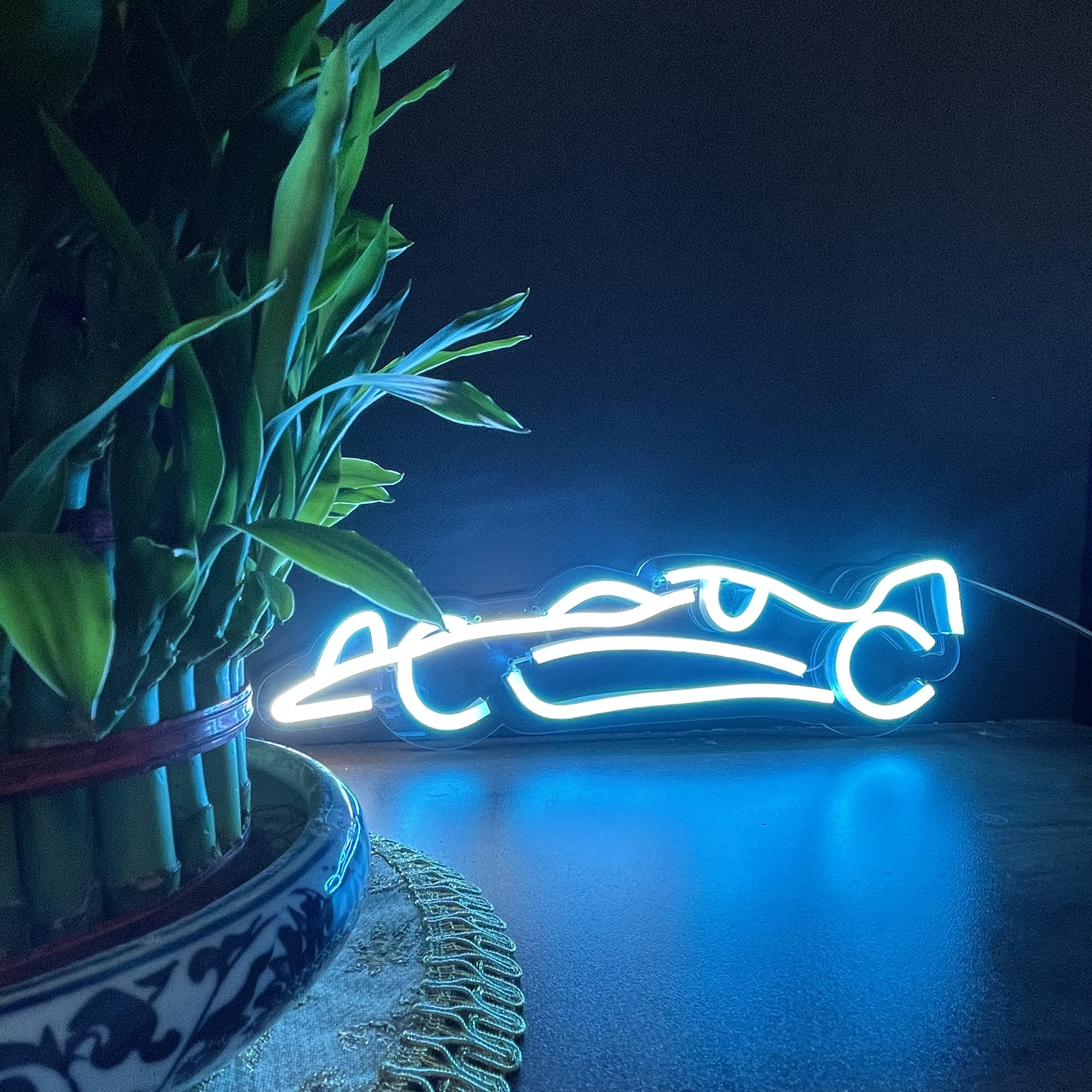 Blue LED Racing Cars Neon Light (3x12 inch) for Home Decor, Wedding, Kids Room, Bar, Hotel